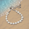 Freshwater Pearl white on silver fashion chain 6mm bead fully adjustable bracelet ~ to fit any size