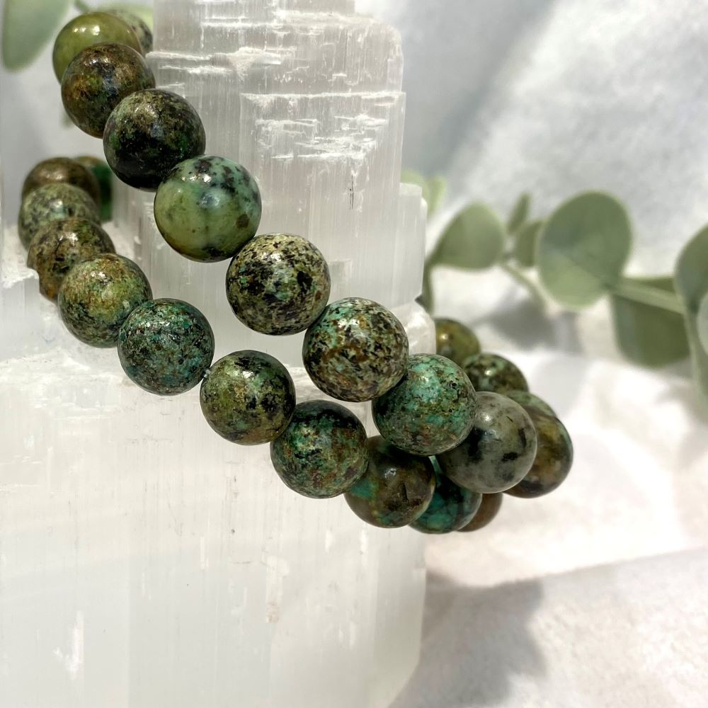 African Turquoise 10mm bead bracelet polished