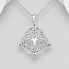 Silver Celtic design tree of life pendant set with 4 round amethysts