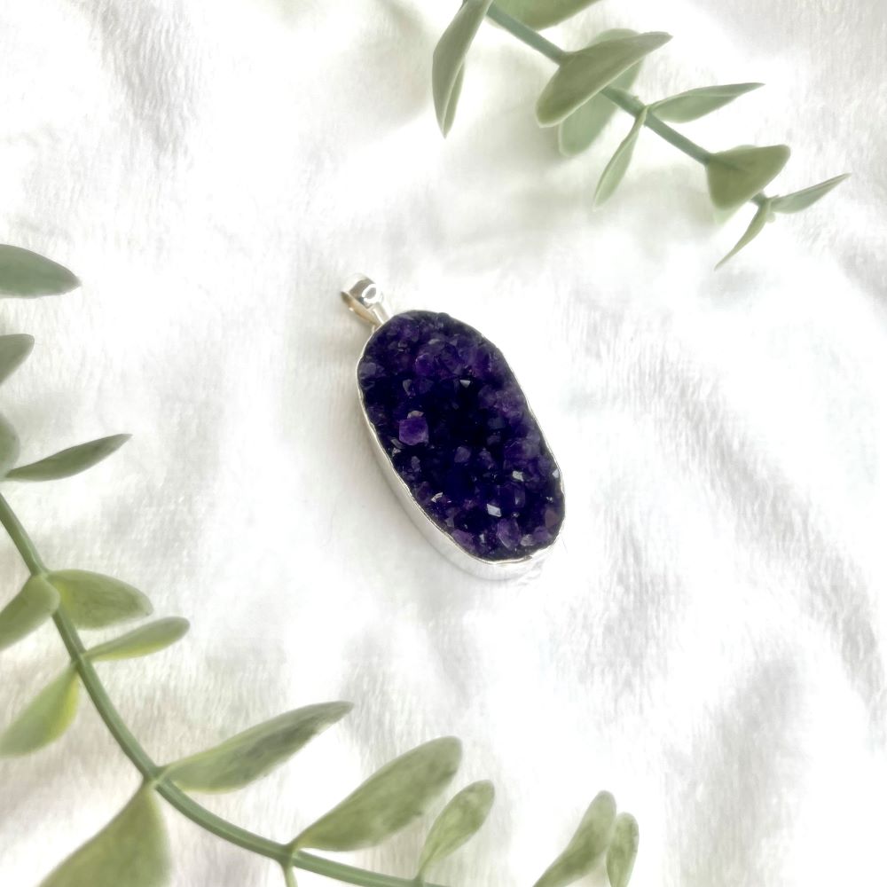 Amethyst druzy hand made one of a kind sterling silver statement pendant