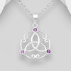 Triquetra Celtic design sterling silver pendant set with amethyst