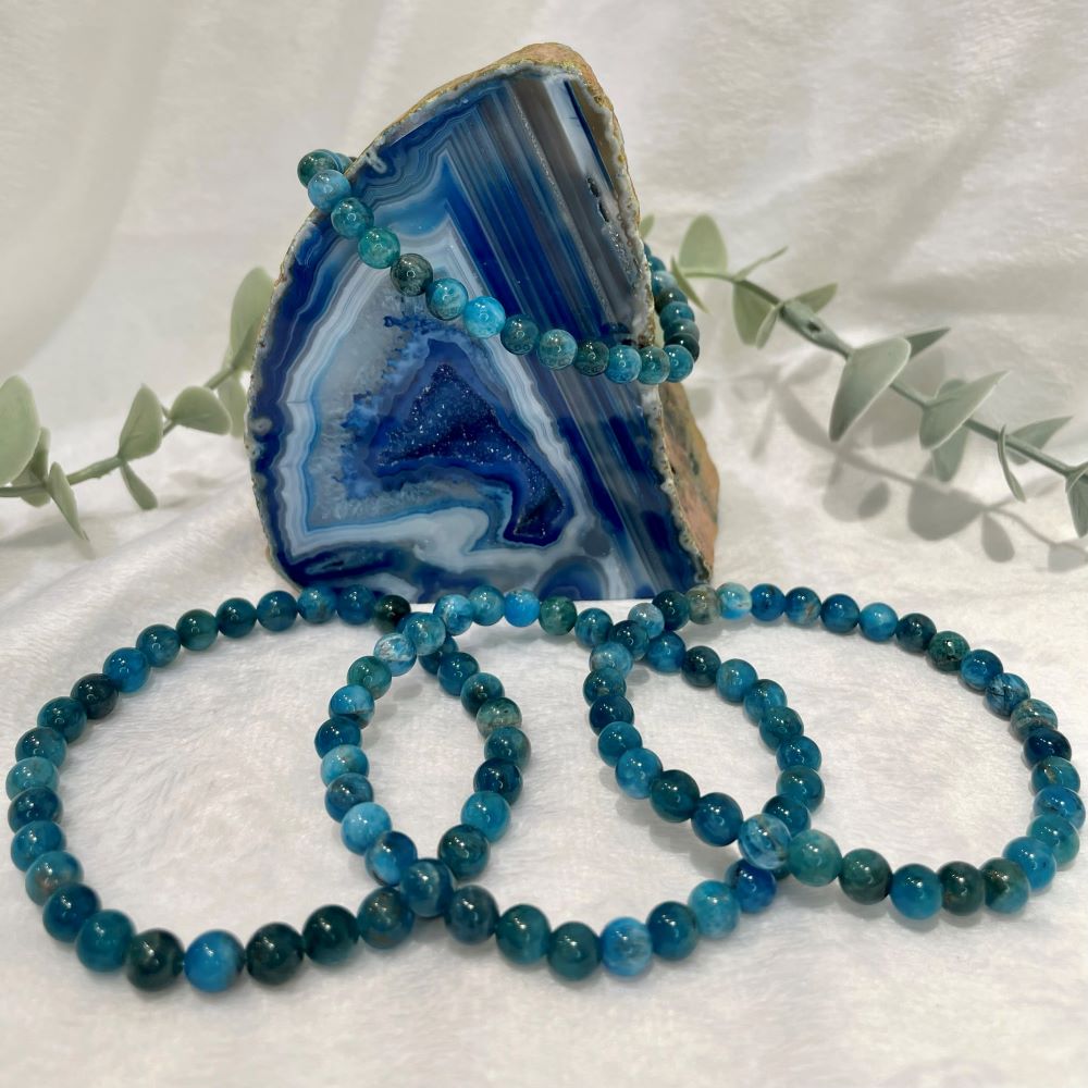 6mm Blue Apatite Beaded Bracelet