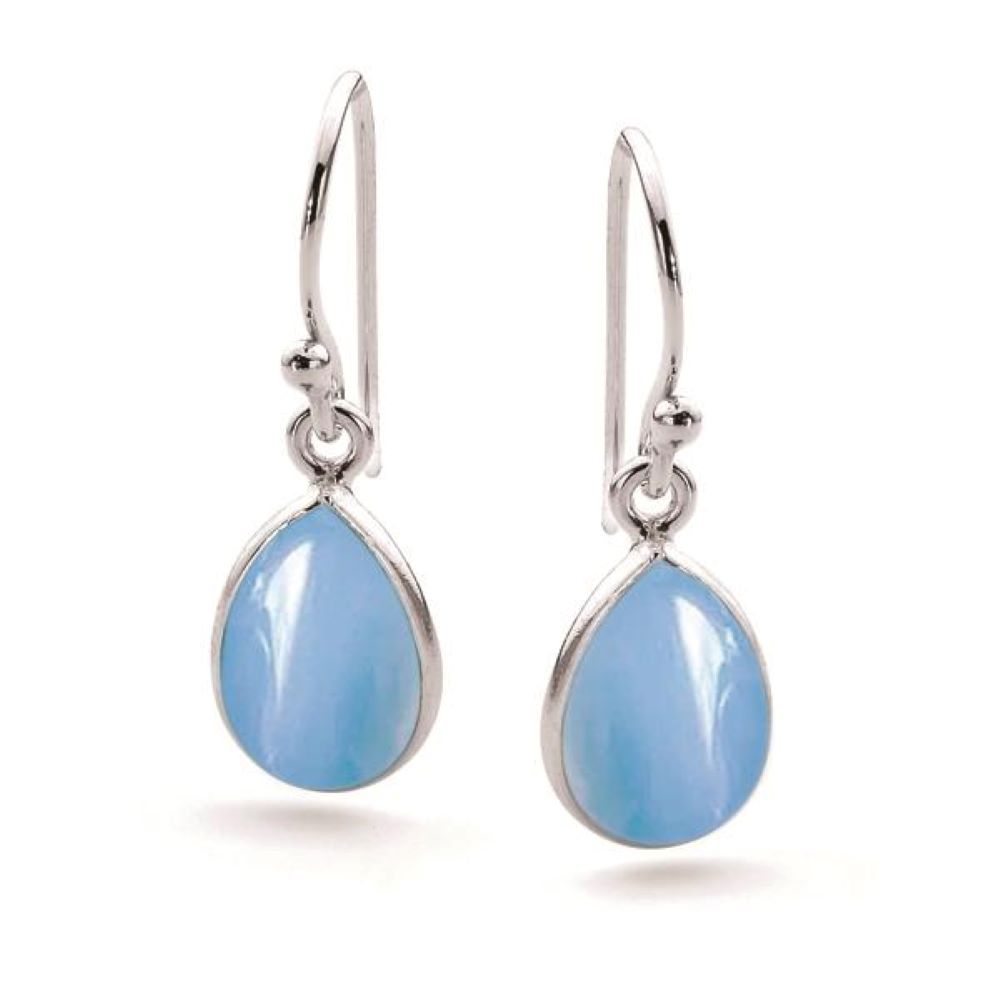 Blue chalcedony teardrop cabochon sterling silver earrings