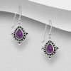 Boho gypsy dot design tear drop oxidised sterling silver hook earrings set with tear drop amethyst cabochons