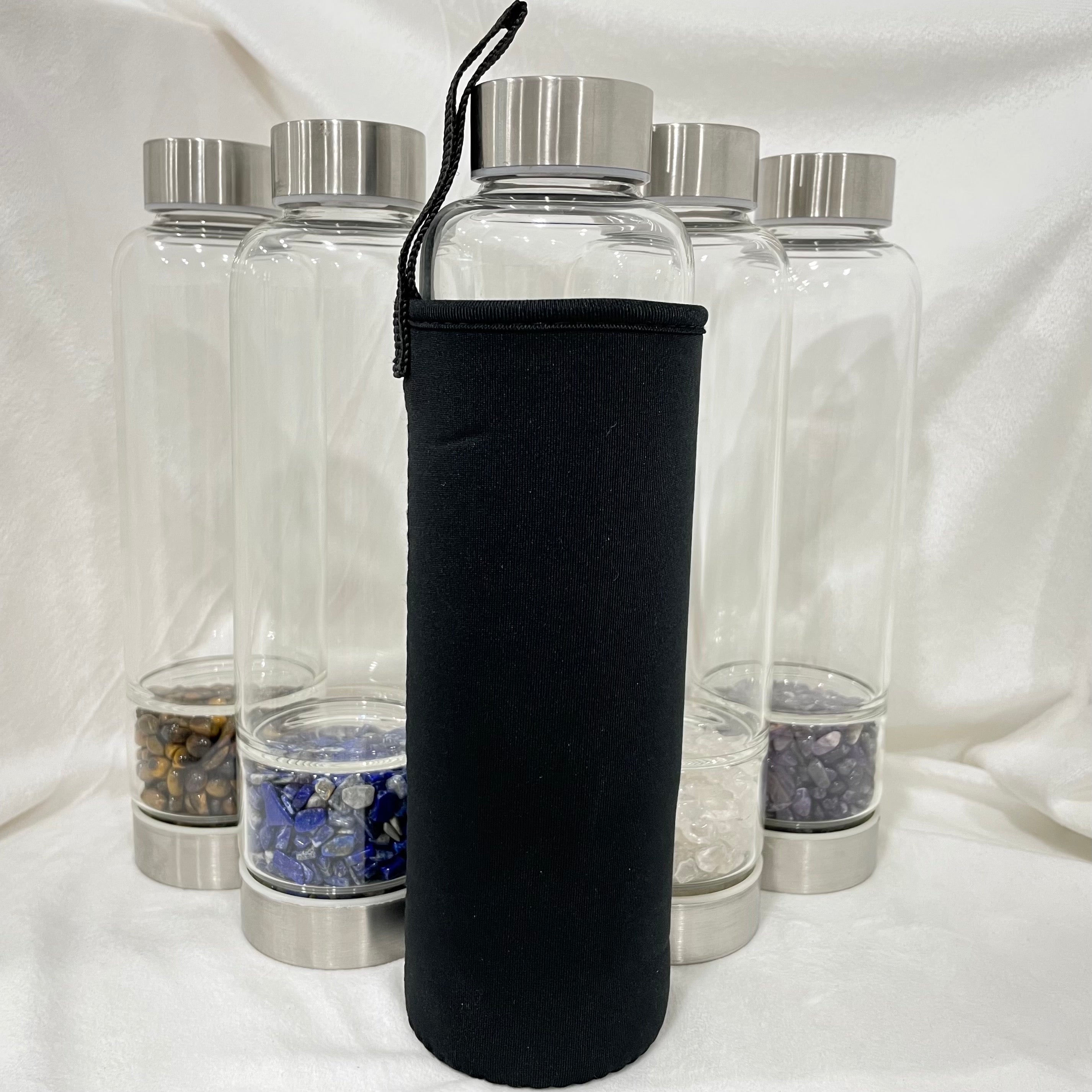 Crystal Water Bottle in glass with insulated cover Spirituality The Crystal and Wellness Warehouse 