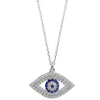 Evil eye sterling silver necklace with sapphire blue & clear cubic zirconia's celebrity style design