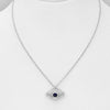 Evil eye necklace in sterling silver set with blue & clear cubic zirconias adjustable length