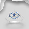 Evil eye ring in sterling silver set with blue and clear cubic zirconias