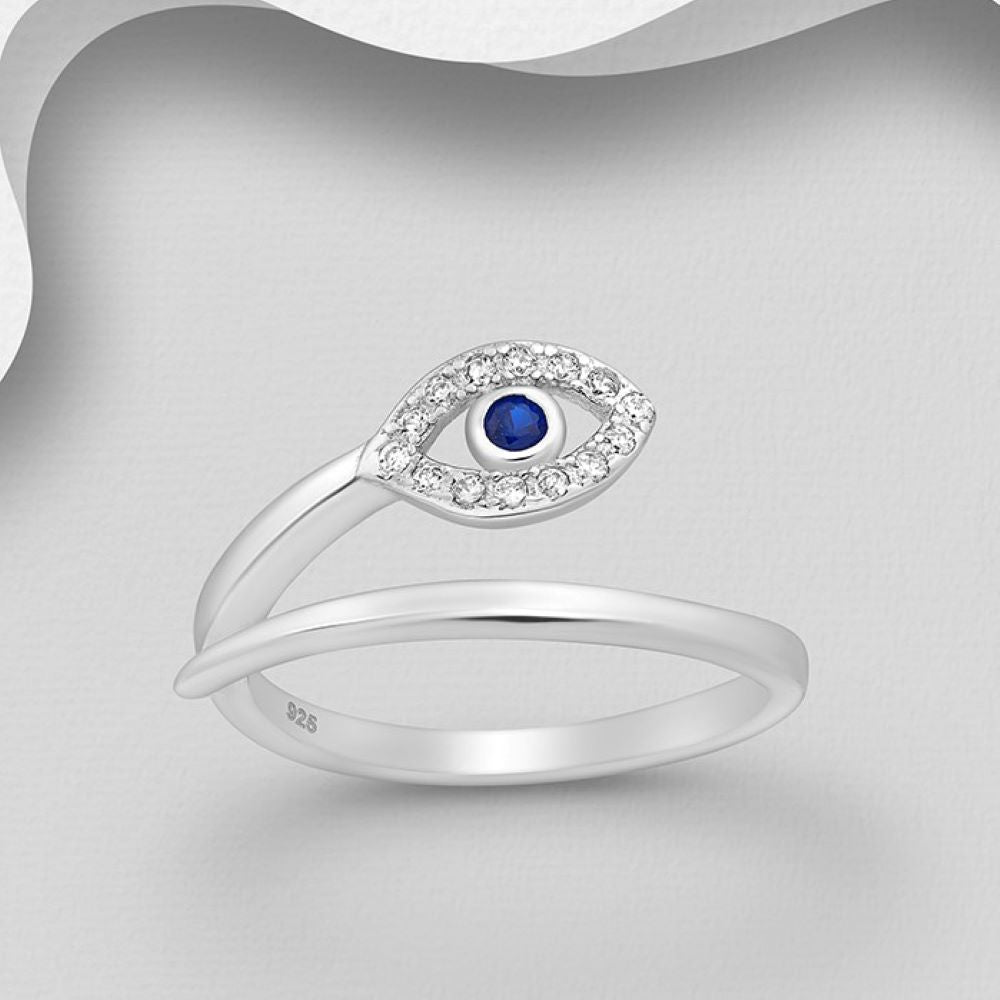 Evil eye 925 silver ring set with cubic zirconia