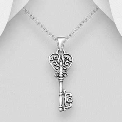 Filigree key silver pendant Charms & Pendants The Crystal and Wellness Warehouse 