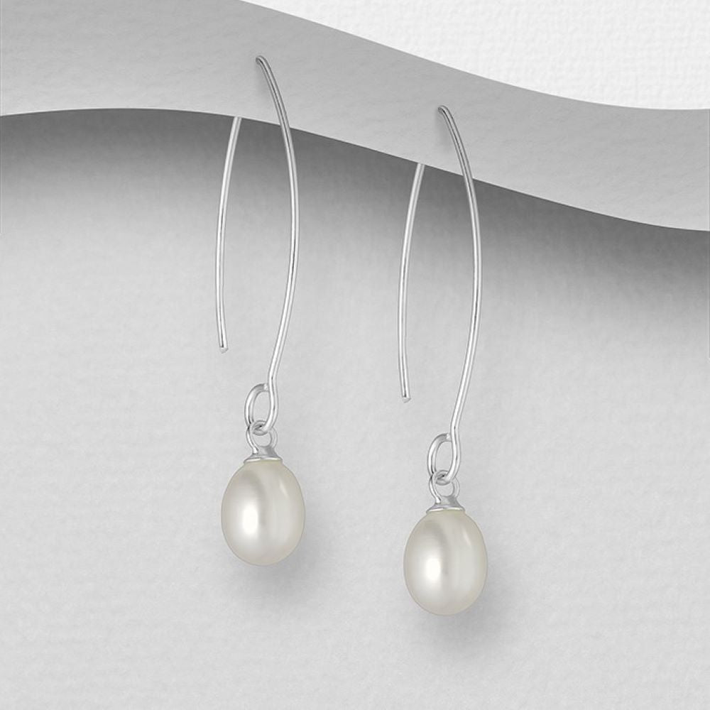 Freshwater pearl drop shape silver hook earrings
