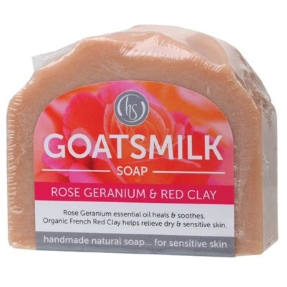 Goats milk soap rose geranium and red french clay handmade in Brisbane