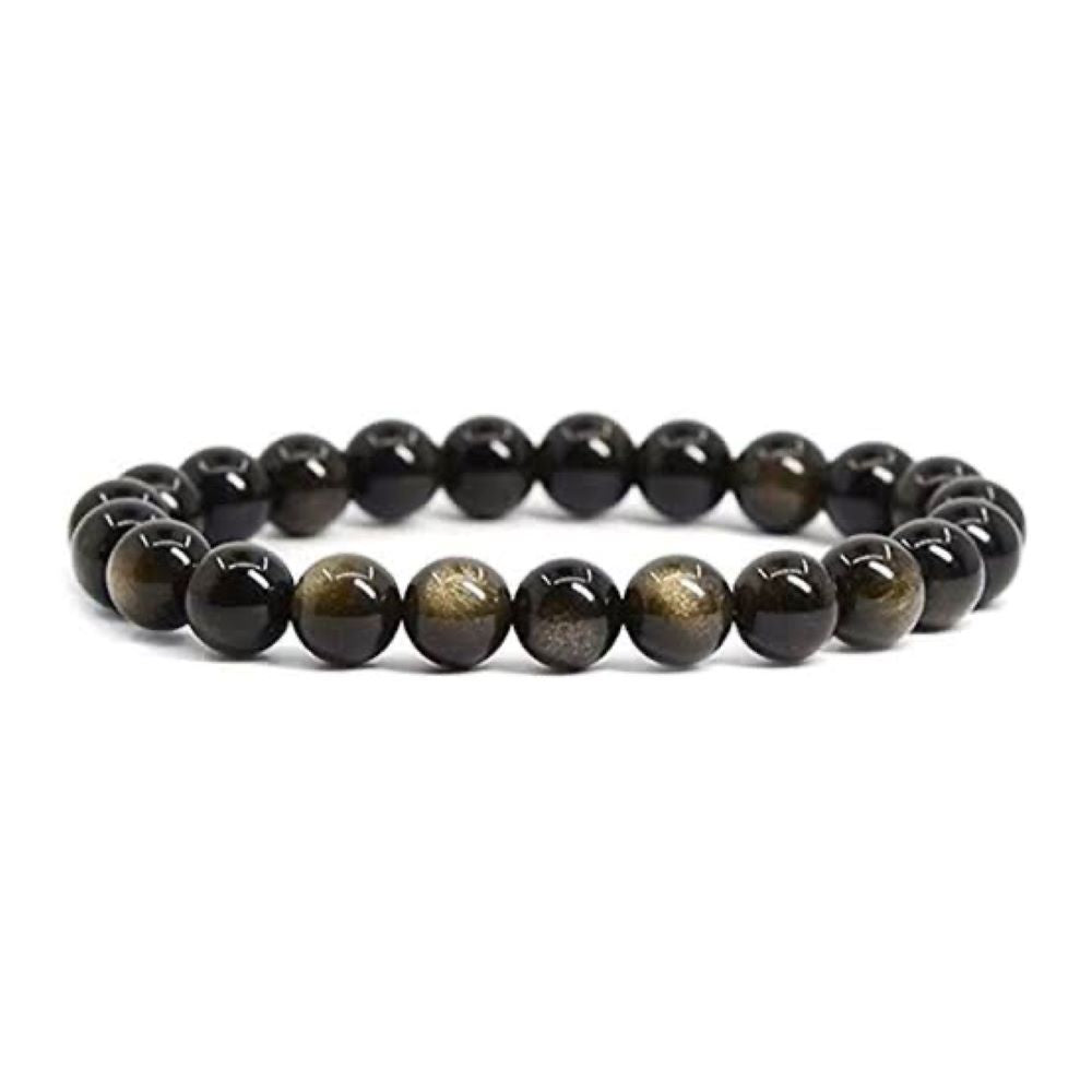 8mm Black Obsidian with Gold or Silver Sheen Beaded Bracelet