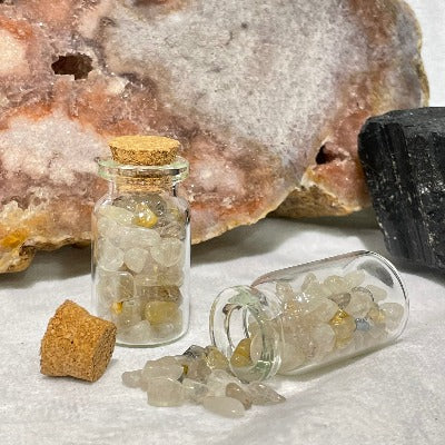 Large Crystal Chip Jars Rocks & Fossils The Crystal and Wellness Warehouse Clear Quartz (w/Golden Rutilated Quartz) 