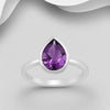 Larger size amethyst solitaire tear drop silver ring Rings The Crystal and Wellness Warehouse 