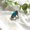 Large turquoise statement silver ring, native inspired feather & flower design size 9 / 10