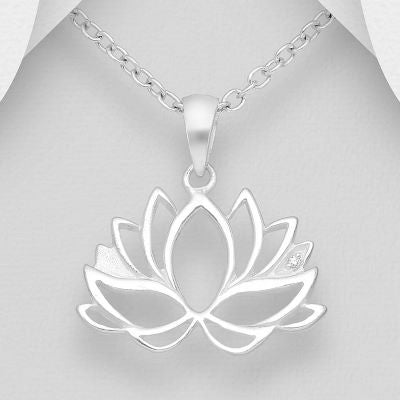 Lotus silver pendant set with cubic zirconia Charms & Pendants The Crystal and Wellness Warehouse 