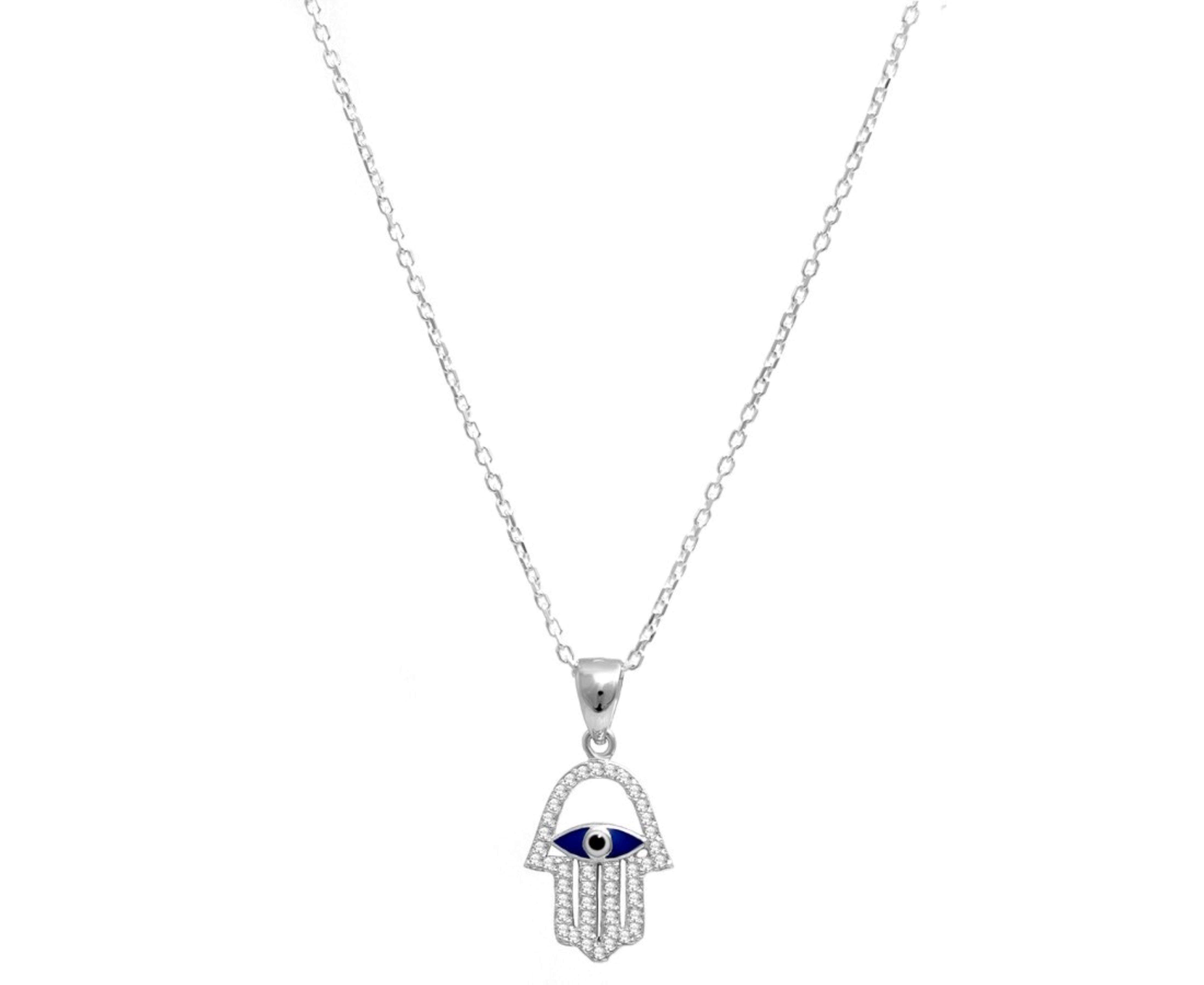 Lucky evil eye hamsa necklace in sterling silver Necklaces The Crystal and Wellness Warehouse 