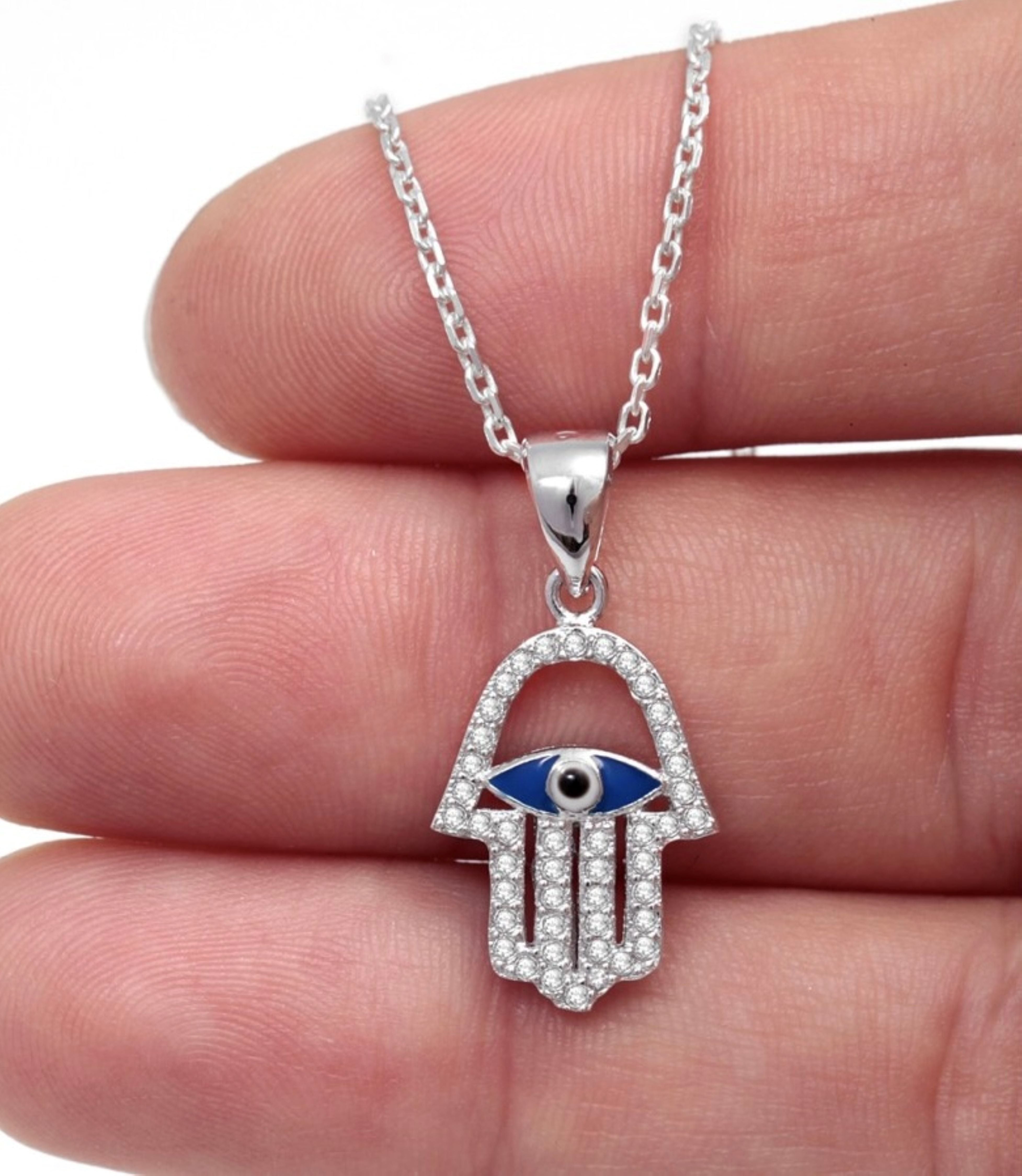 Lucky evil eye hamsa necklace in sterling silver Necklaces The Crystal and Wellness Warehouse 