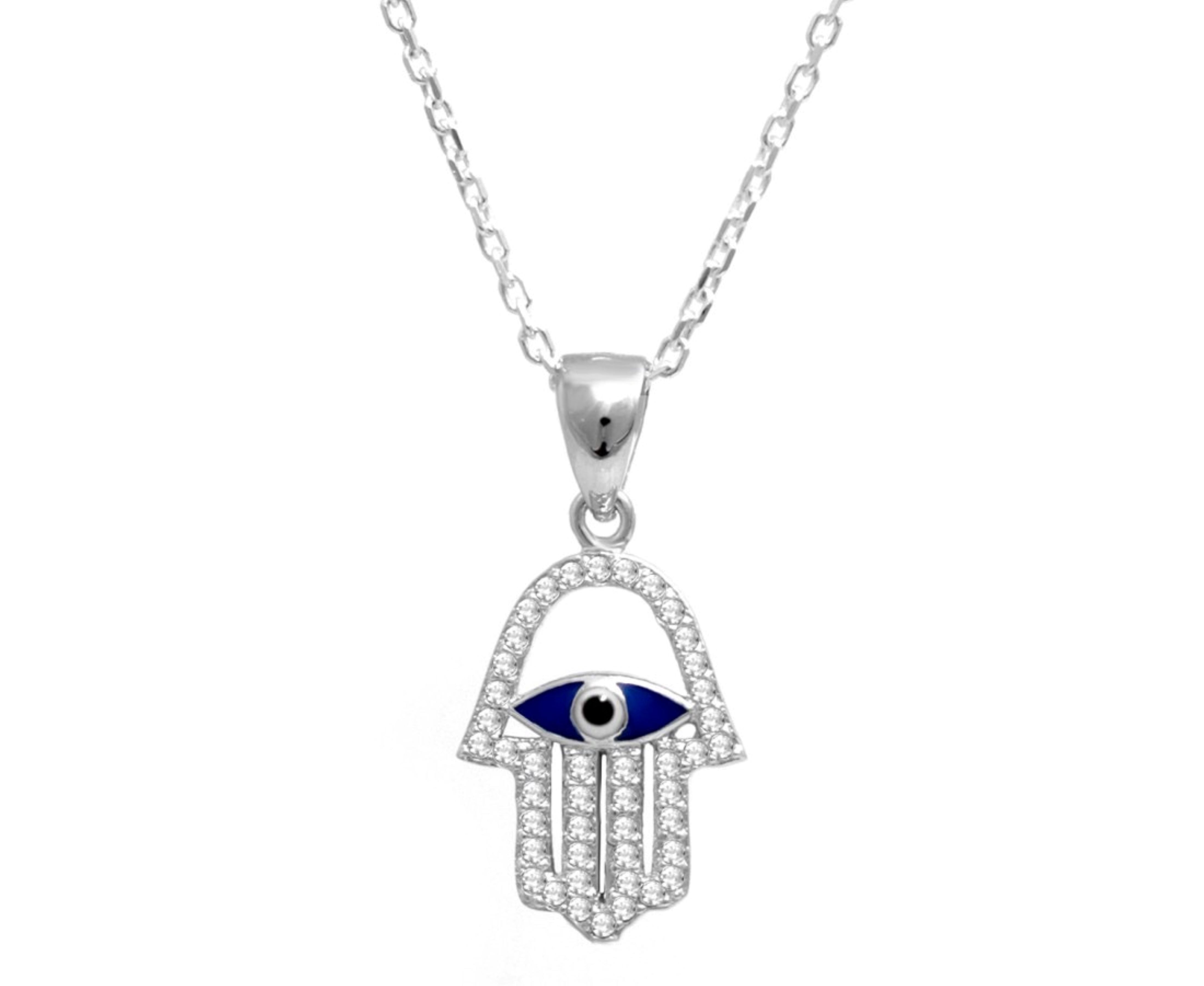 Lucky evil eye hamsa necklace in sterling silver Necklaces The Crystal and Wellness Warehouse 
