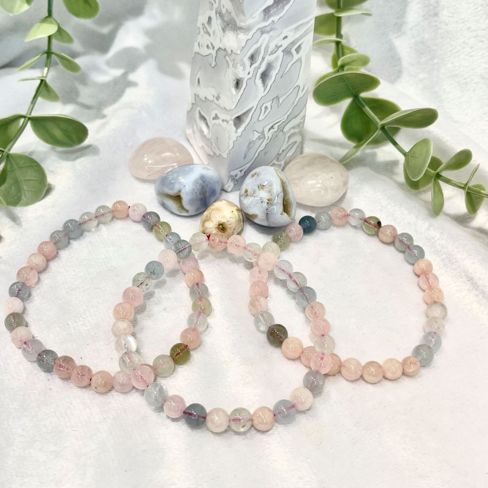 Morganite polished bead bracelet 6mm