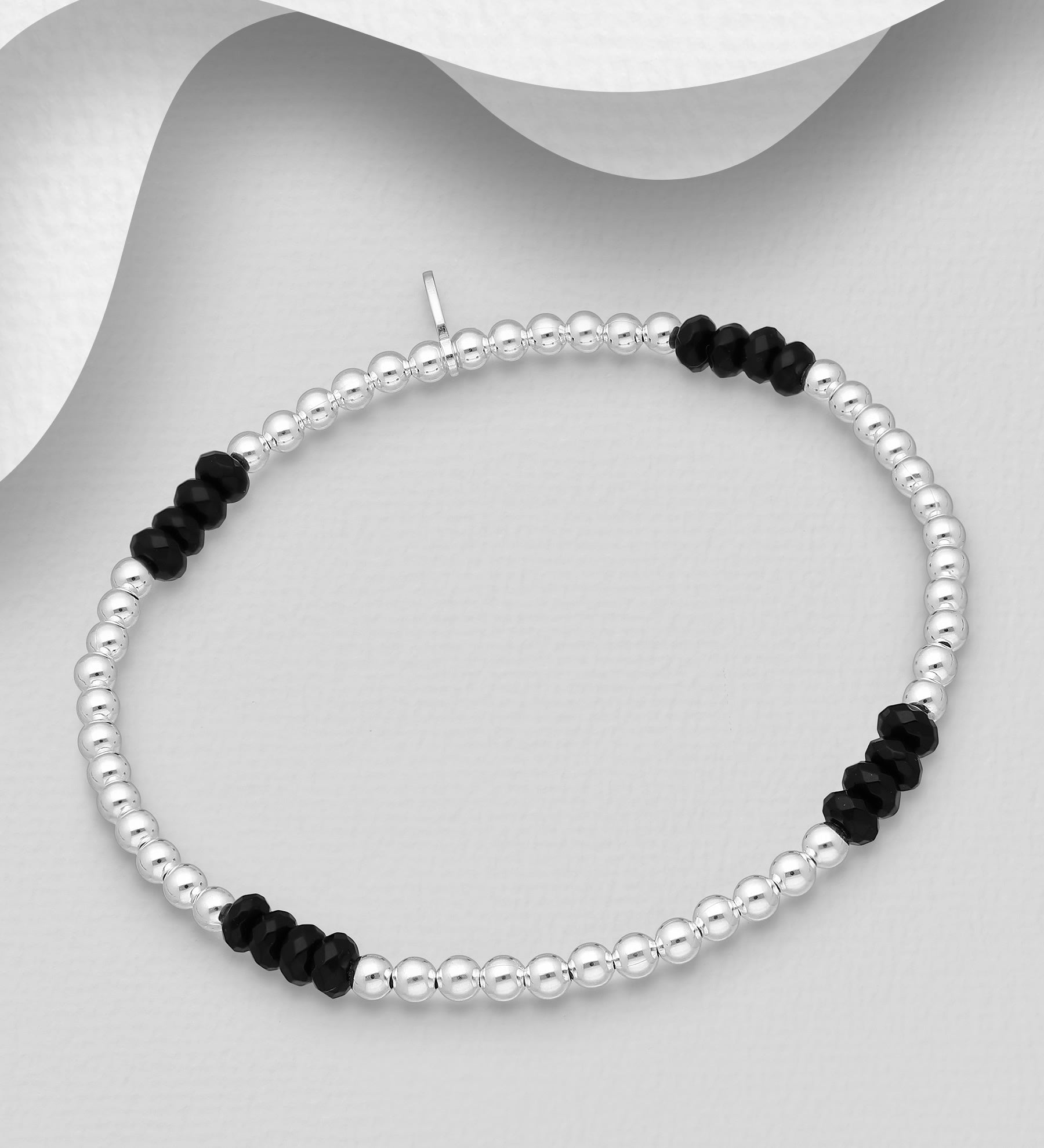 Onyx beaded stretch silver bracelet Bracelets The Crystal and Wellness Warehouse 