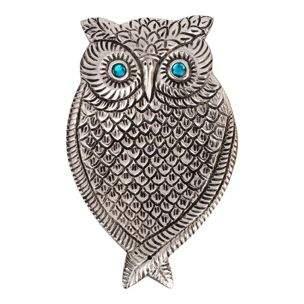 Owl incense holder with blue eyes 13cm