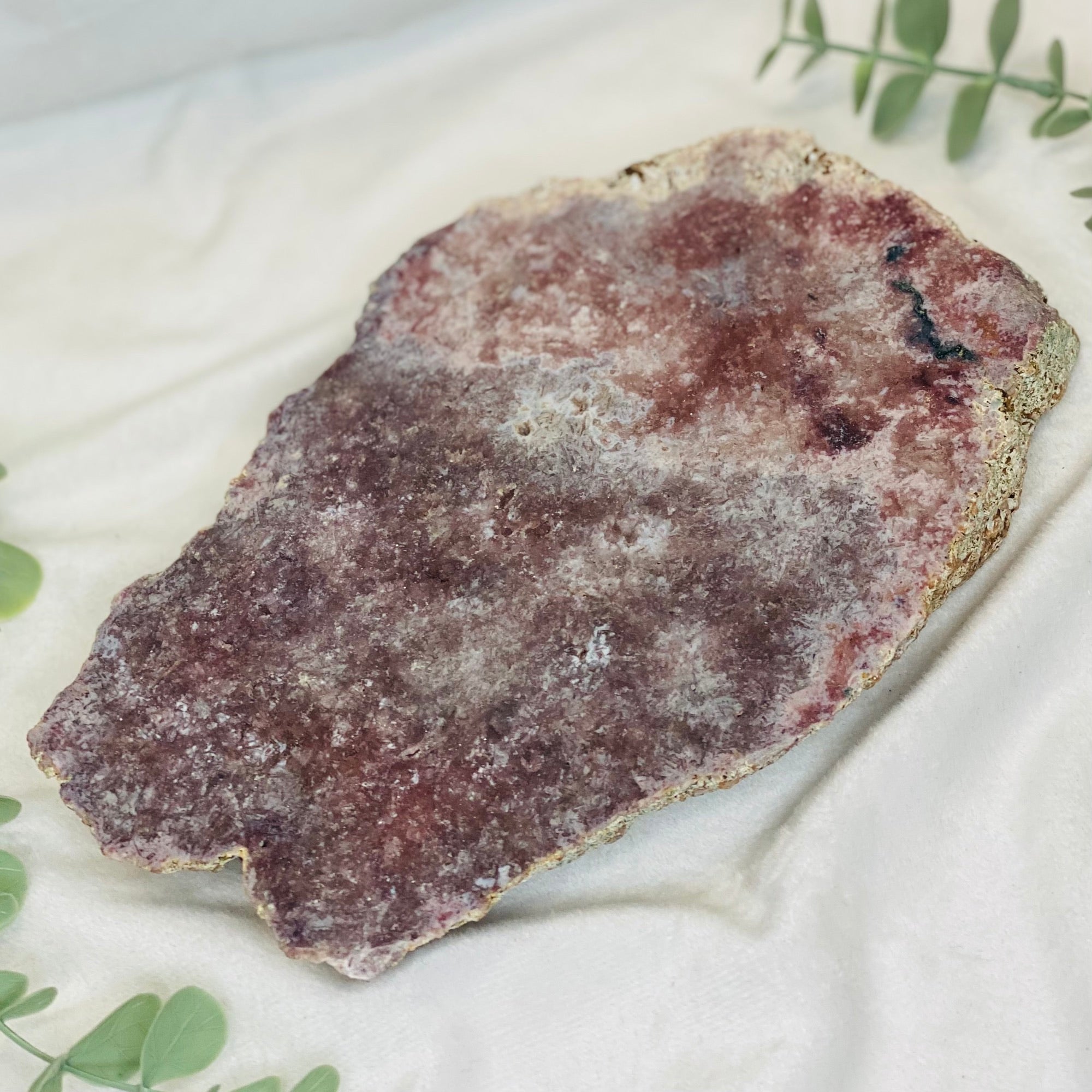 Pink amethyst statement piece - polished slab, on stand, one of a kind 1.394kg