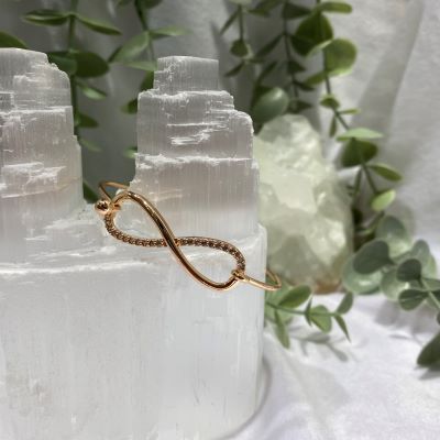 Rose gold style finish infinity bangle Bracelets The Crystal and Wellness Warehouse 