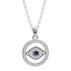 Evil eye round design / eye 50cm necklace  in sterling silver set with sapphire blue & clear cubic zirconias
