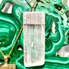 Selenite rectangle necklace in silver and gold style finish 50cm chain