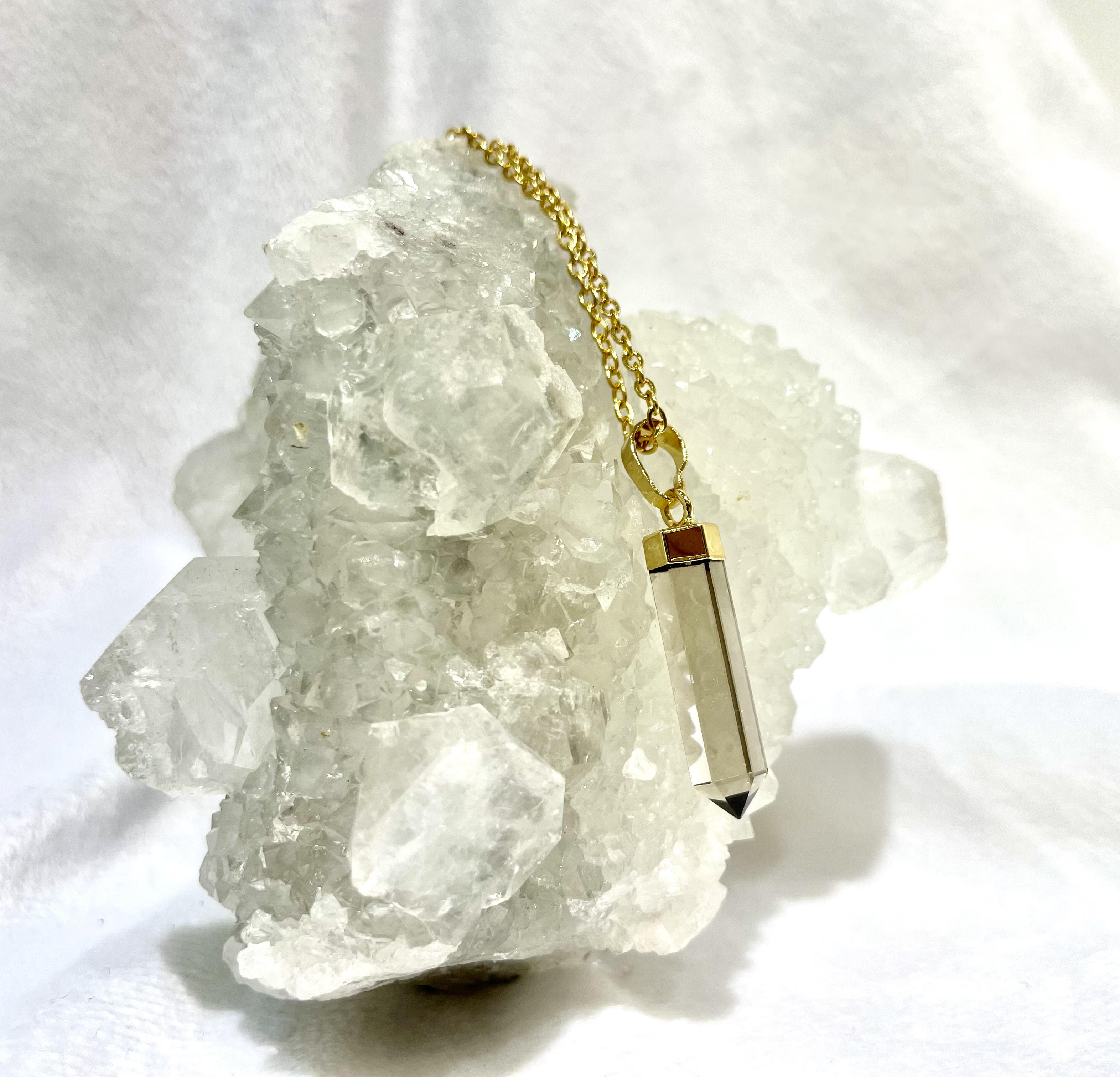 Smoky quartz point pendant in gold style finish Necklaces The Crystal and Wellness Warehouse 