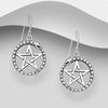 Sterling silver pentagram and Ouroboros hook earrings