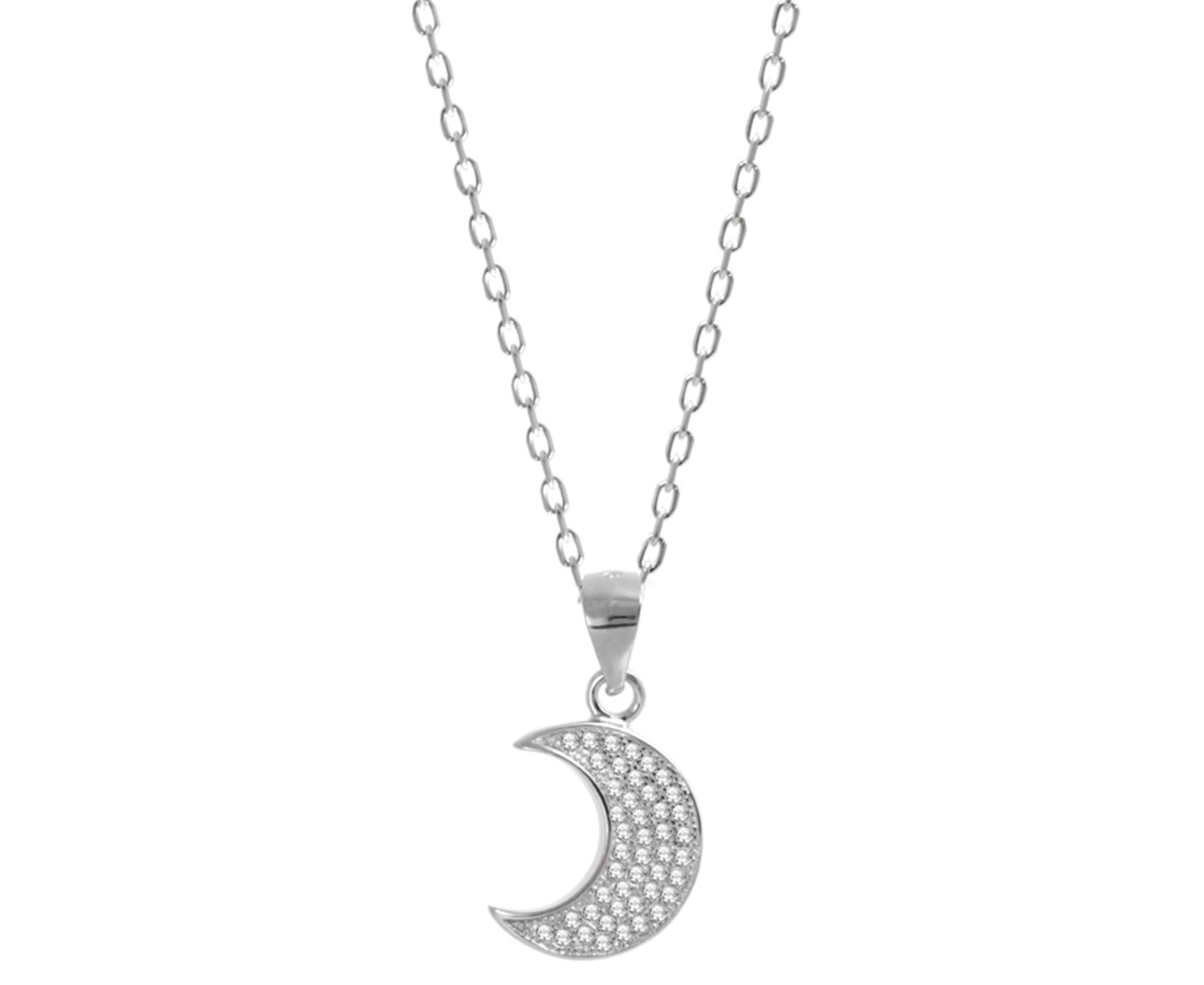 Sparkle crescent moon necklace in sterling silver Necklaces The Crystal and Wellness Warehouse 