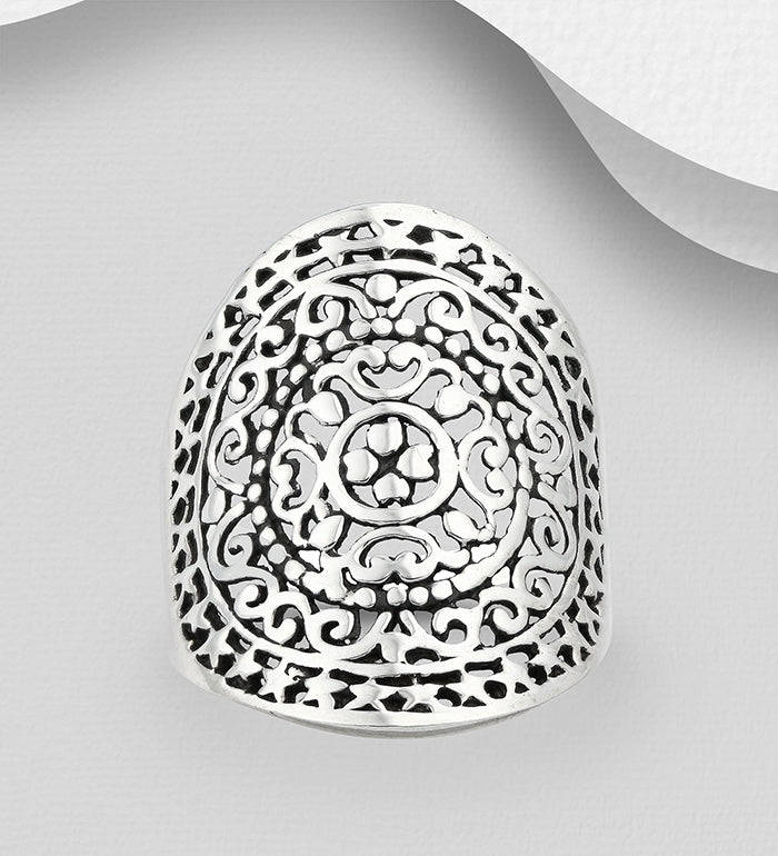 Star and flower mandala sterling silver ring Rings The Crystal and Wellness Warehouse 