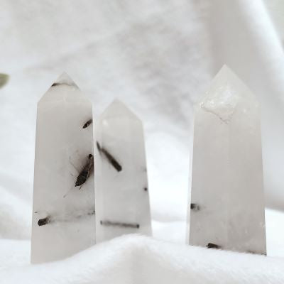 Tourmalated quartz points Rocks & Fossils The Crystal and Wellness Warehouse 