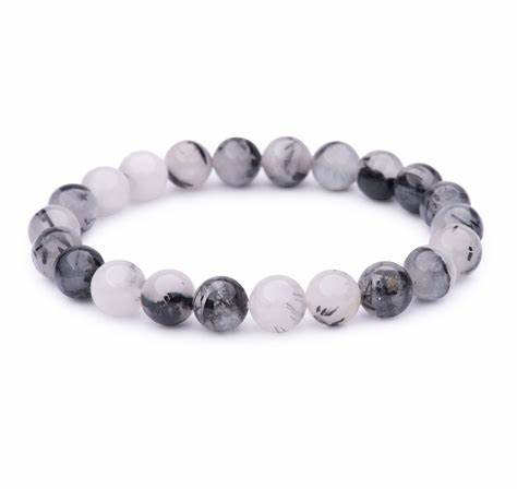 Tourmalated quartz polished bead bracelet 8mm Bracelets The Crystal and Wellness Warehouse 