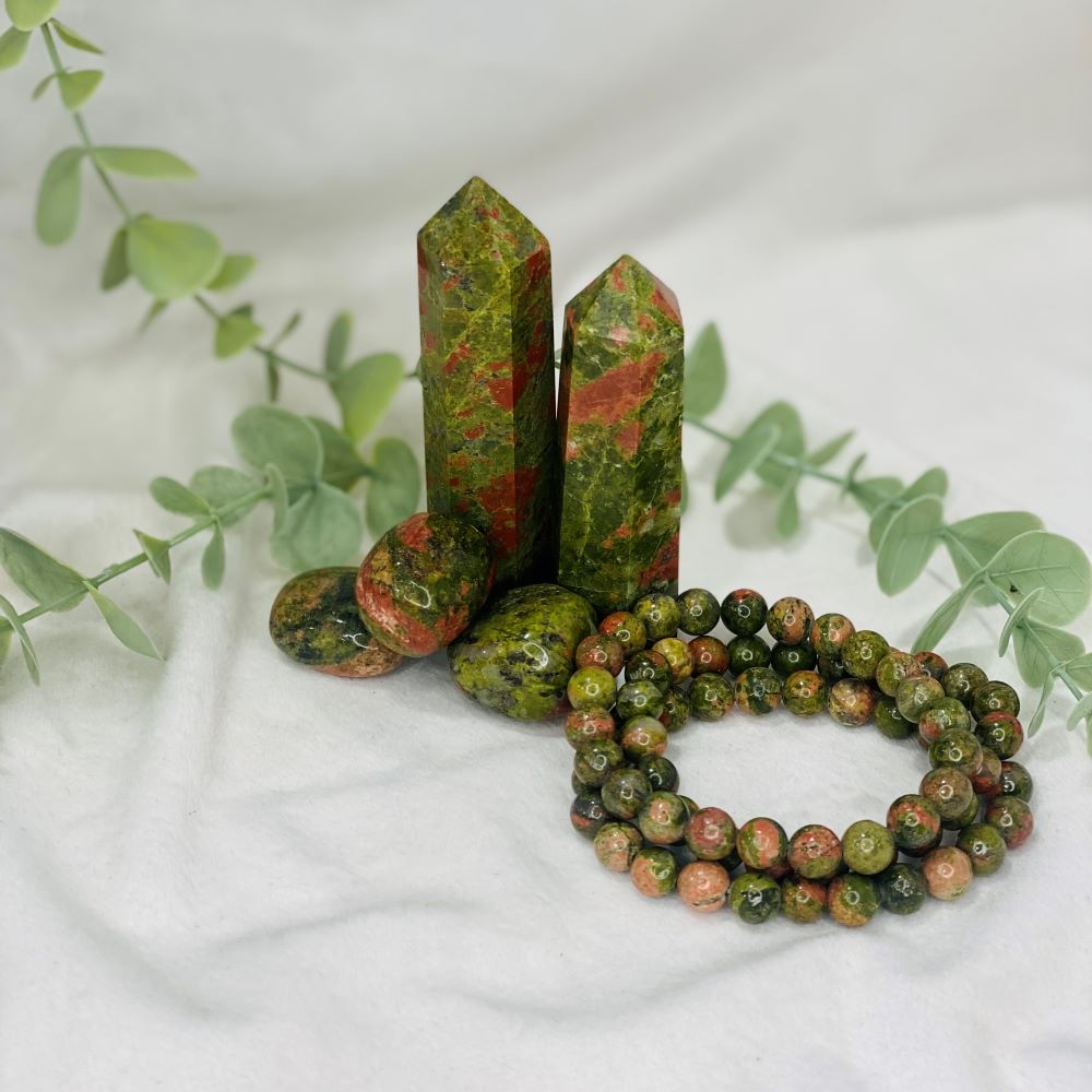 8mm Unakite bead bracelet