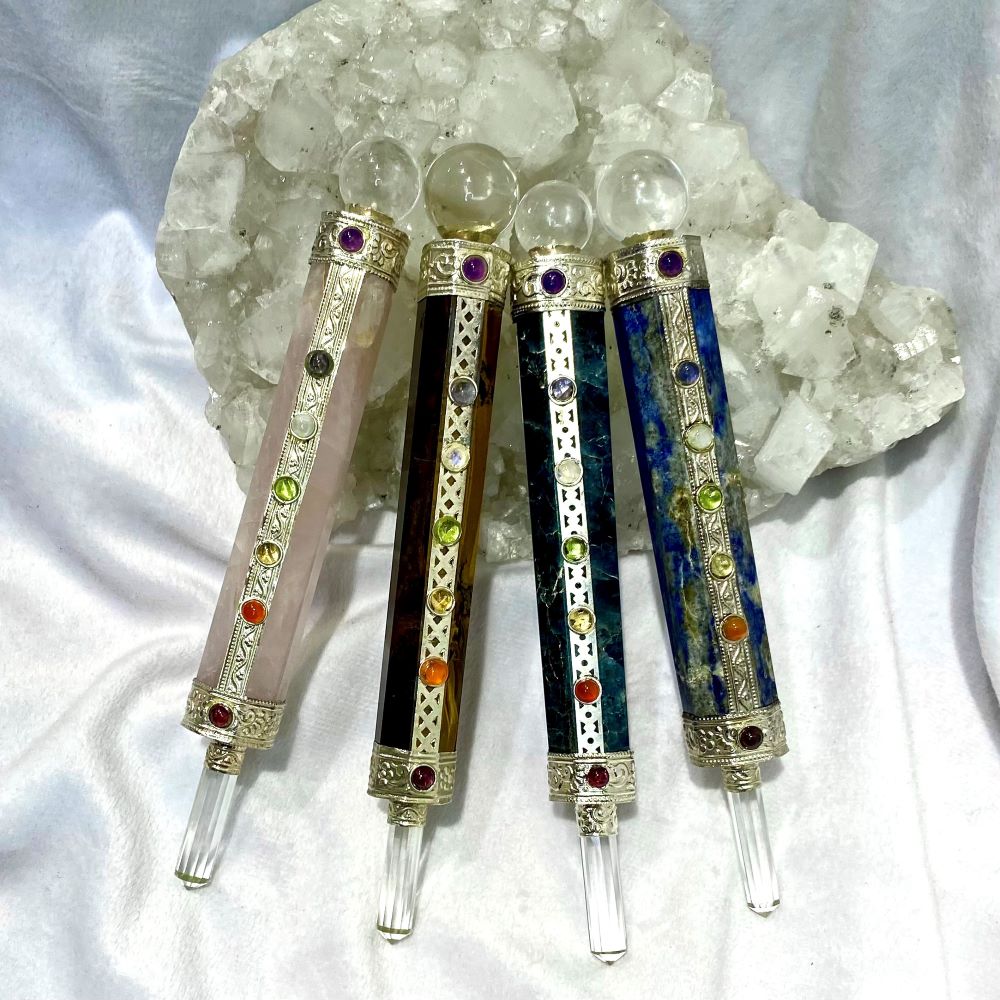 Crystal wands with chakra feature - handmade 5 crystal choices